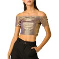 thumbnail image 1 of Unique Bargains Women's Off Shoulder Party Club Shiny Metallic Crop Top L Champagne, 1 of 6