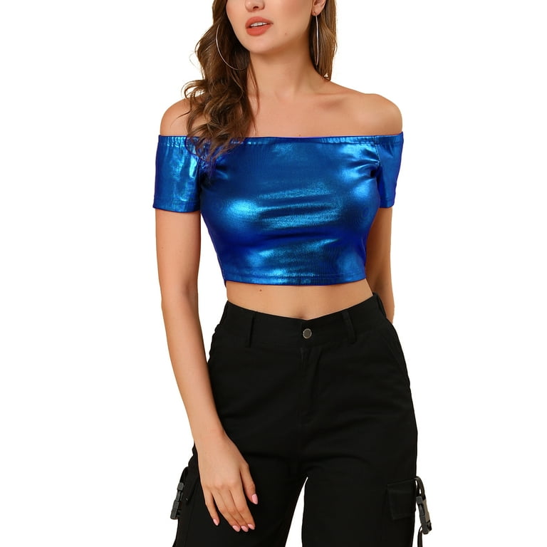 SHINY HALTER TOP - Light blue