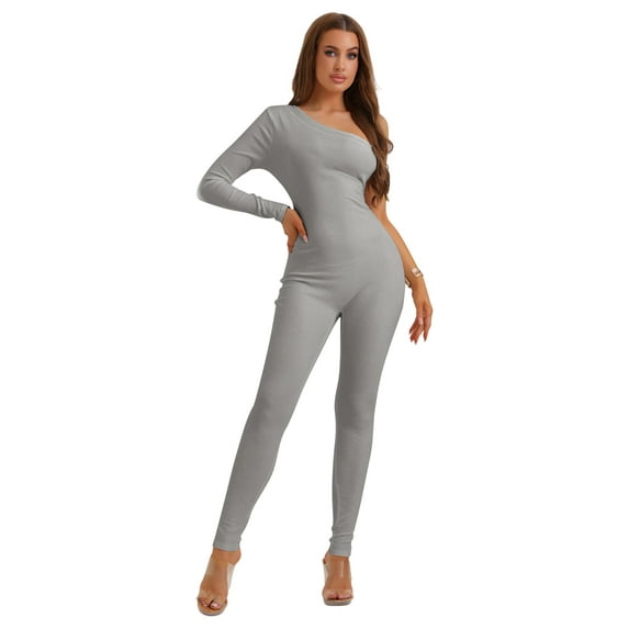 Unique Bargains Women's Off-Shoulder Slim Fit Soft Shapewear Jumpsuit L Gray