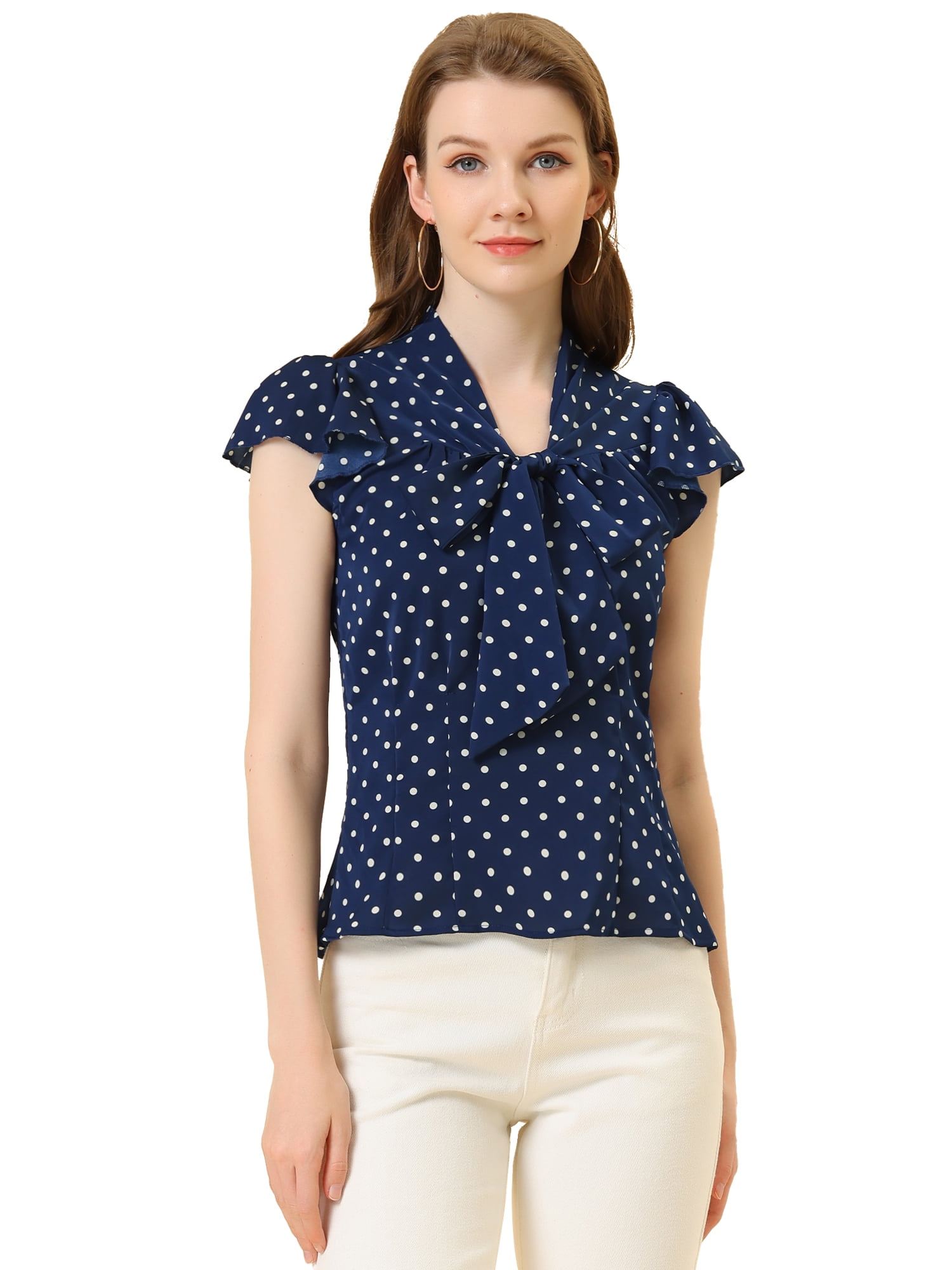 Women s Ruffled Sleeve Polka Dot Blouse