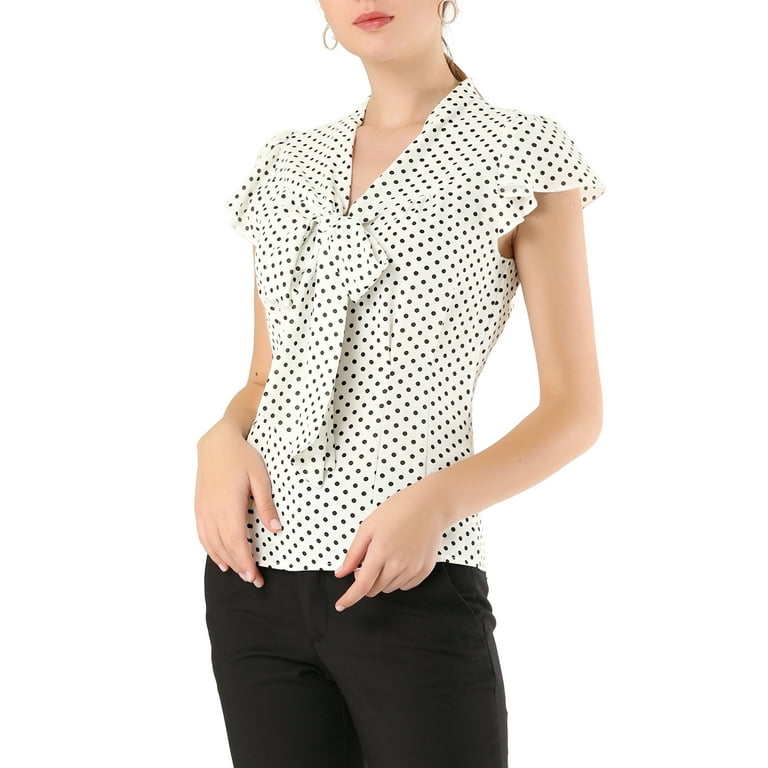 Unique Bargains Women's Office Polka Dots Shirt Ruffled Unique Bargains Women's Office Polka Dots Shirt Ruffled