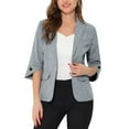Unique Bargains Women's Office Suit Jacket Notched Lapel Collar 3/4