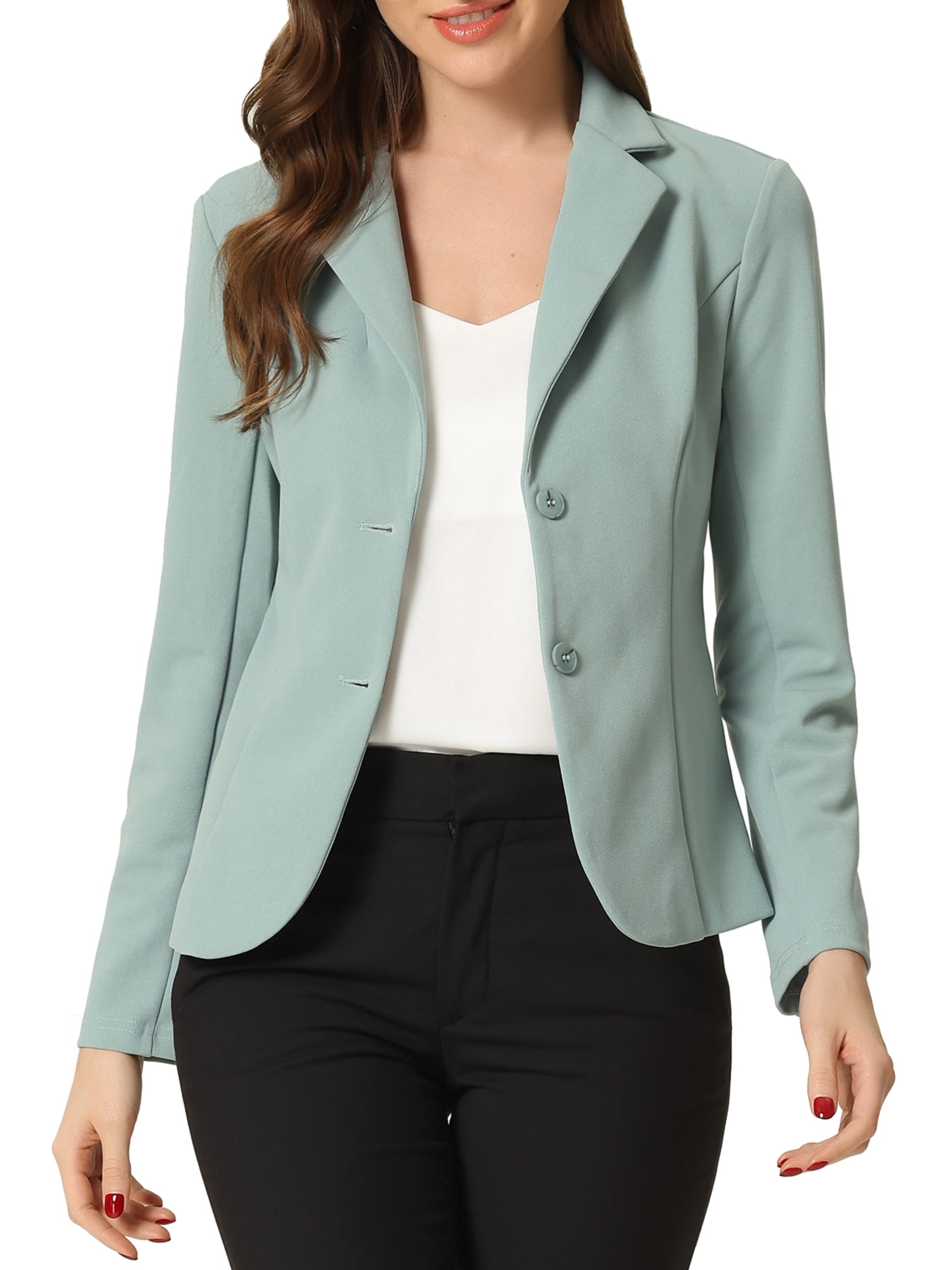 Unique Bargains Women's Office Work Lapel Collar Stretch Jacket Suit Blazer S Pea Green