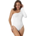 thumbnail image 1 of DARING DIVA One Piece One Shoulder Stretchy Long Sleeve Bodysuits L White, 1 of 6