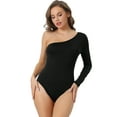 thumbnail image 1 of DARING DIVA One Piece One Shoulder Stretchy Long Sleeve Bodysuits XS Black, 1 of 6