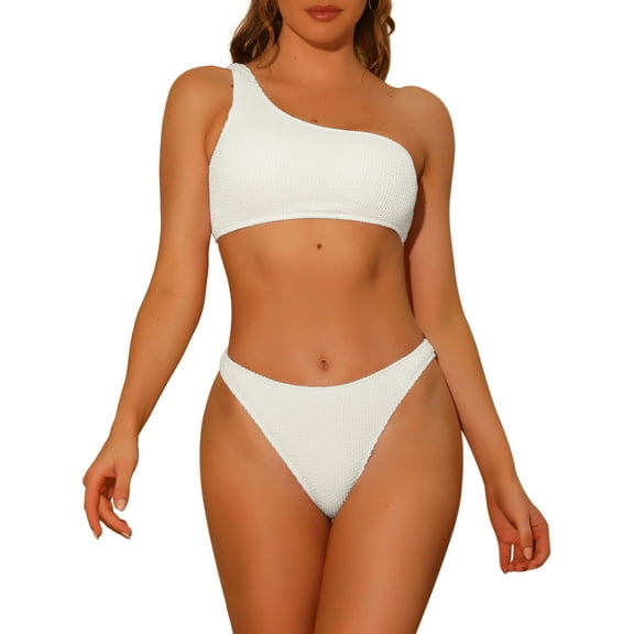 DARING DIVA Women's One Shoulder Bikini Sets Swimwear Bathing Suits S White