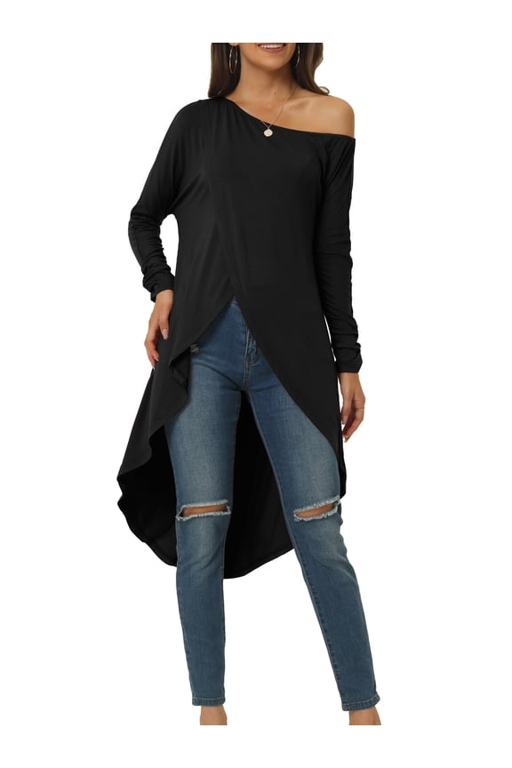 One Shoulder High Low Irregular Hem Top M Black
