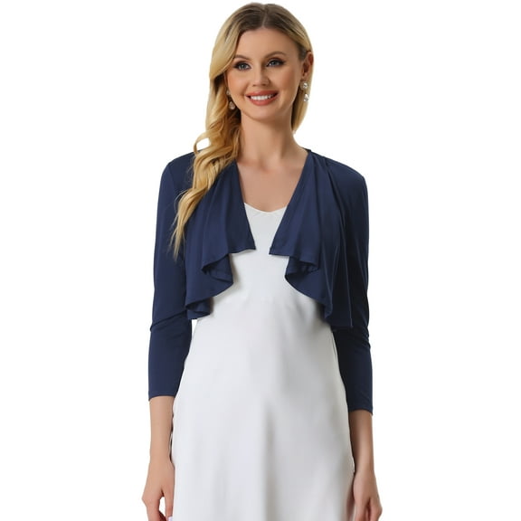 Unique Bargains Women's Open Front Drape Bolero Shrug Crop Cardigan M Dark Blue