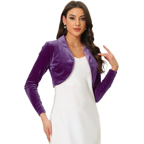 Unique Bargains Women's Open Front Long Sleeve Collar Shrug Cocktail Bolero Cardigan S Purple