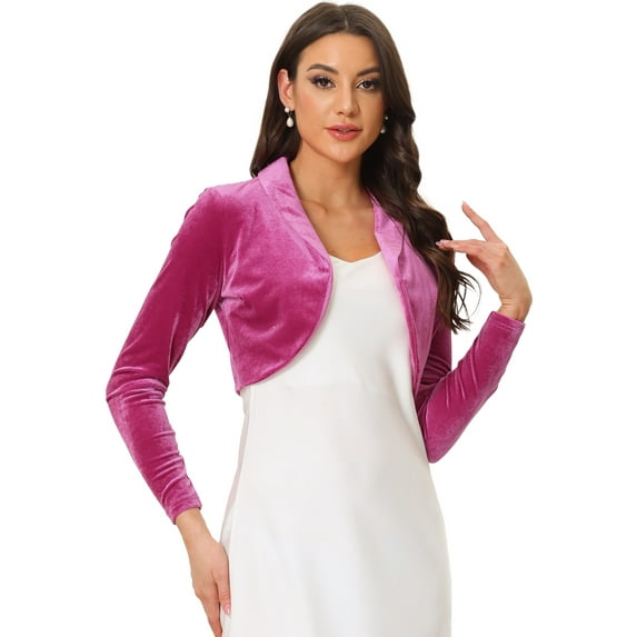 Unique Bargains Women's Open Front Long Sleeve Collar Shrug Cocktail Bolero Cardigan XL Rose Pink