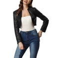 thumbnail image 1 of Unique Bargains Women's Open Front PU Bolero Shrug Leather Cropped Fashion Jacket Cardigan XS Black, 1 of 6