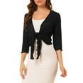 thumbnail image 1 of Unique Bargains Women's Open Front Knit Cardigan Tied Bolero Shrug S Black, 1 of 6