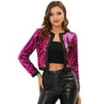 thumbnail image 1 of Unique Bargains Women's Open Front Sparkly Sequin Shrug Cropped Jacket XS Fuchsia, 1 of 6