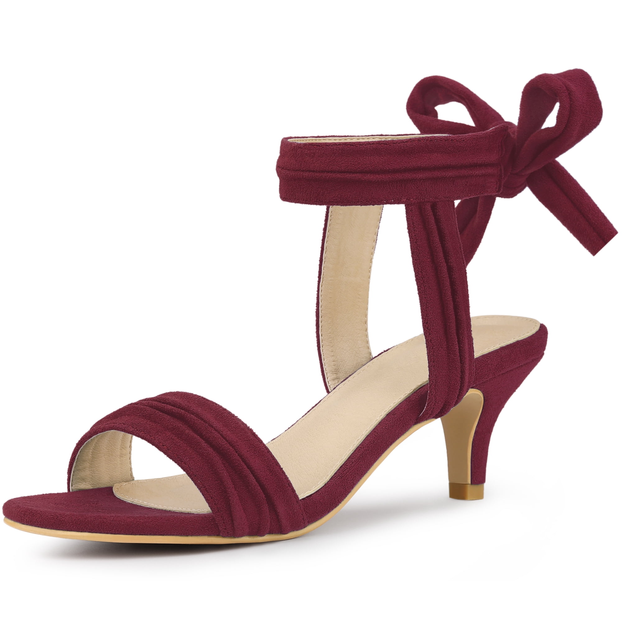 Unique Bargains Women's Open Toe Ankle Bow Tie Mid Heel Sandals