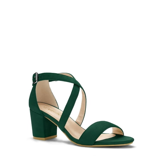 Unique Bargains Women's Open Toe Cross Strap Mid Block Heel Sandals