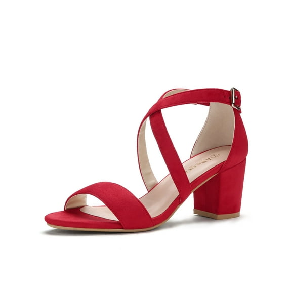 Unique Bargains Women's Open Toe Cross Strap Mid Block Heel Sandals