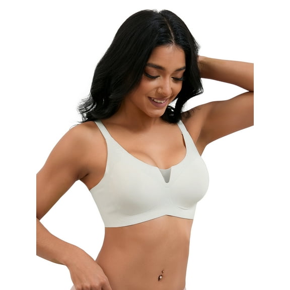 Unique Bargains Women's Padded Breathable Bras Push Up Mesh Wirefree Bras L Grey