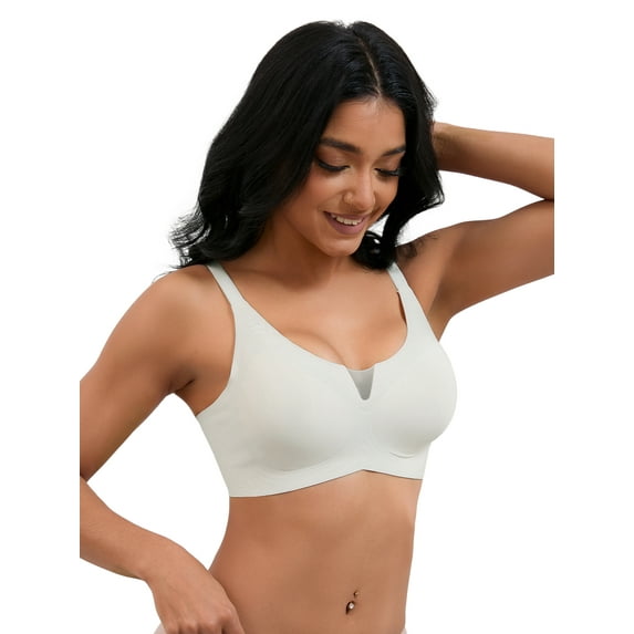 Unique Bargains Women's Padded Breathable Bras Push Up Mesh Wirefree Bras XS Grey