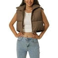 thumbnail image 1 of Unique Bargains Women's Padded Vest High Stand Collar Zip Crop Fashion Jacket Puffer Vests S Brown, 1 of 7