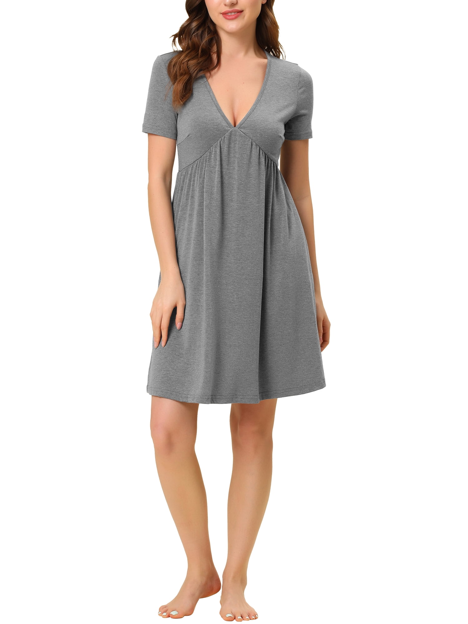 Unique Bargains Women's Pajama Deep V Neck Sift Sexy Nightdress Stretchy Lounge Dress