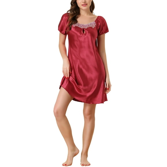 Unique Bargains Women's Pajama Dress Satin Sleepwear Nightshirt Soft Lounge Nightgowns