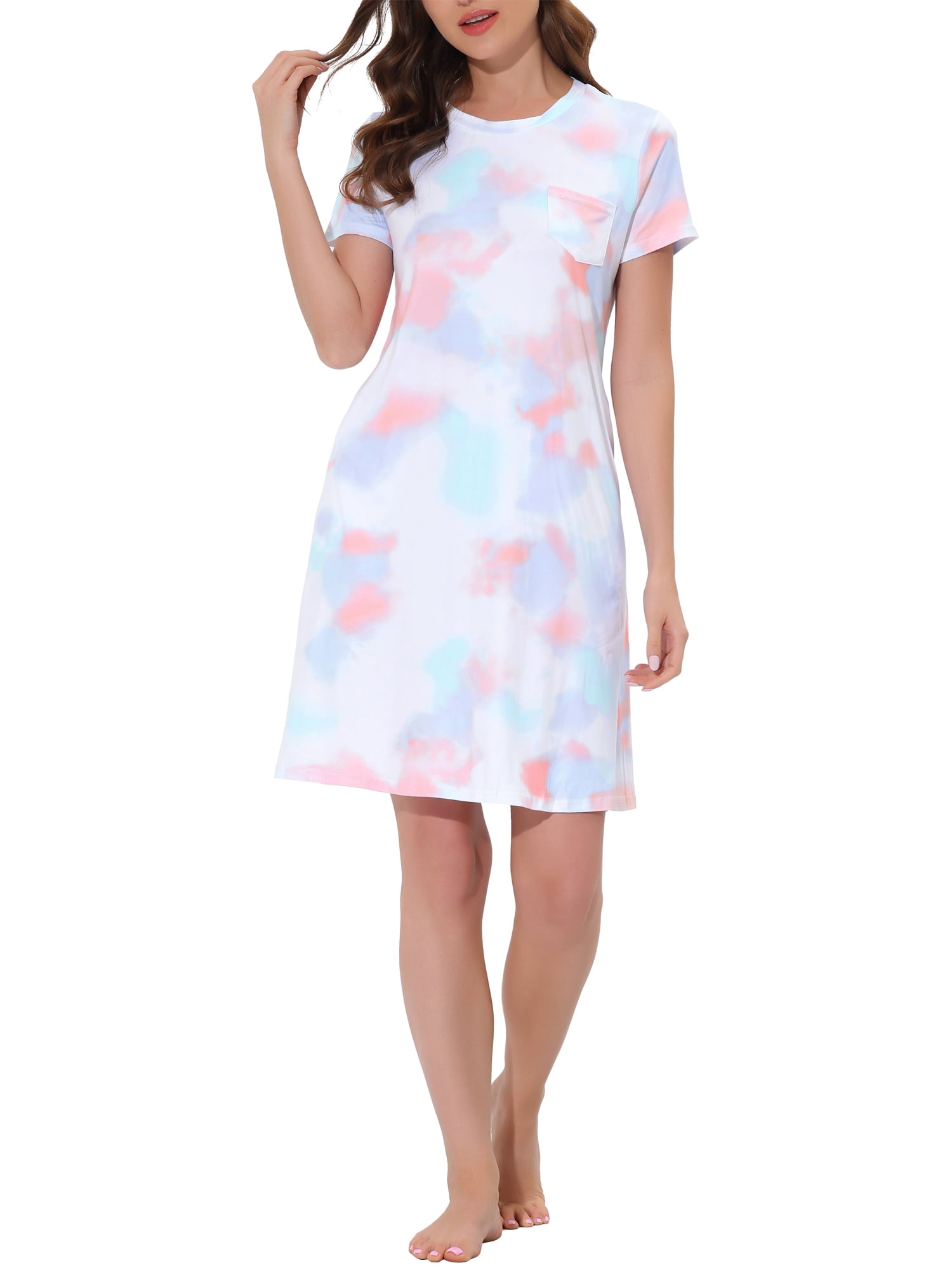 Unique Bargains Women's Pajama Dress Sleepwear with Pockets Nightshirt Lounge Nightgown