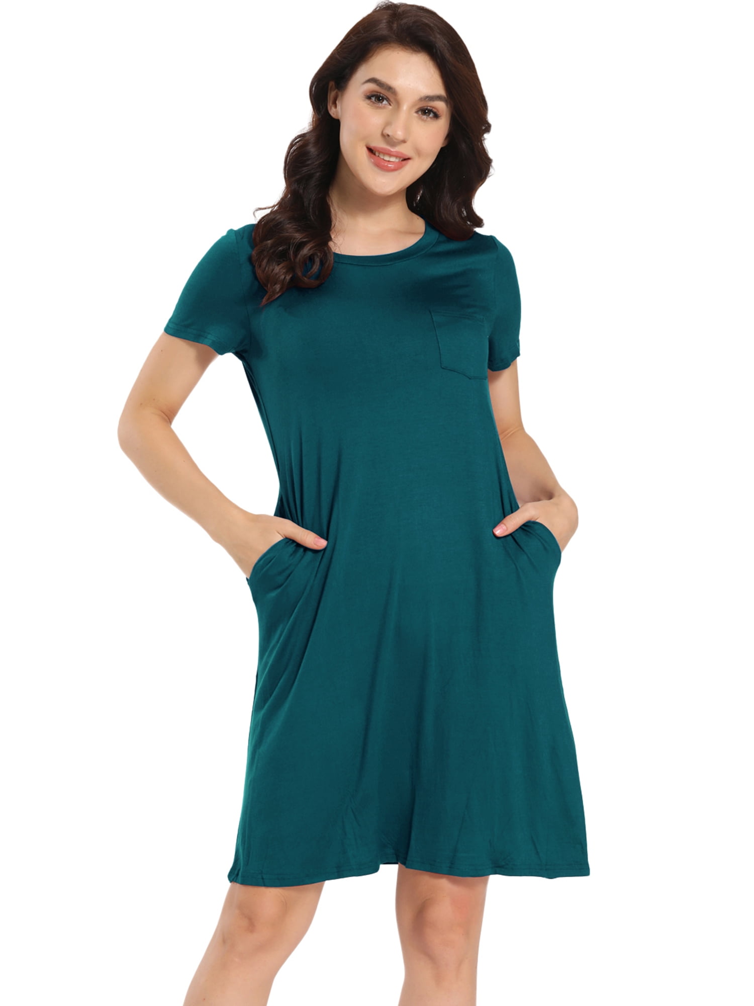 Unique Bargains Women's Pajama Dress Sleepwear with Pockets Nightshirt Lounge Nightgown