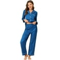 thumbnail image 1 of Unique Bargains Women's Pajama Loungewear Long Sleeves Tops and Pants Satin Sleepwear Sets, 1 of 5