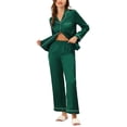 thumbnail image 1 of Unique Bargains Women's Pajama Loungewear Long Sleeves Tops and Pants Satin Sleepwear Sets, 1 of 4