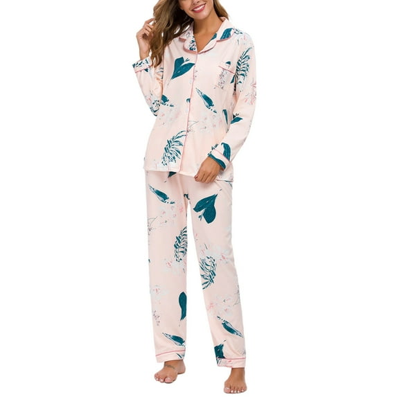 Unique Bargains Women's Pajama Satin Silky Floral Shirt and Pants 2pcs Sleepwear Sets
