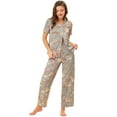 thumbnail image 1 of Unique Bargains Women's Pajama Set Silk Short Sleeves and Pants Floral Satin Sets, 1 of 5