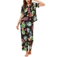 thumbnail image 1 of Unique Bargains Women's Pajama Set Silk Short Sleeves and Pants Floral Satin Sets, 1 of 4