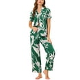 thumbnail image 1 of Unique Bargains Women's Pajama Set Silk Short Sleeves and Pants Floral Satin Sets, 1 of 5
