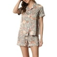 thumbnail image 1 of Unique Bargains Women's Pajama Set Silk Short Sleeves and Shorts Floral Satin Sets M Grey, 1 of 6