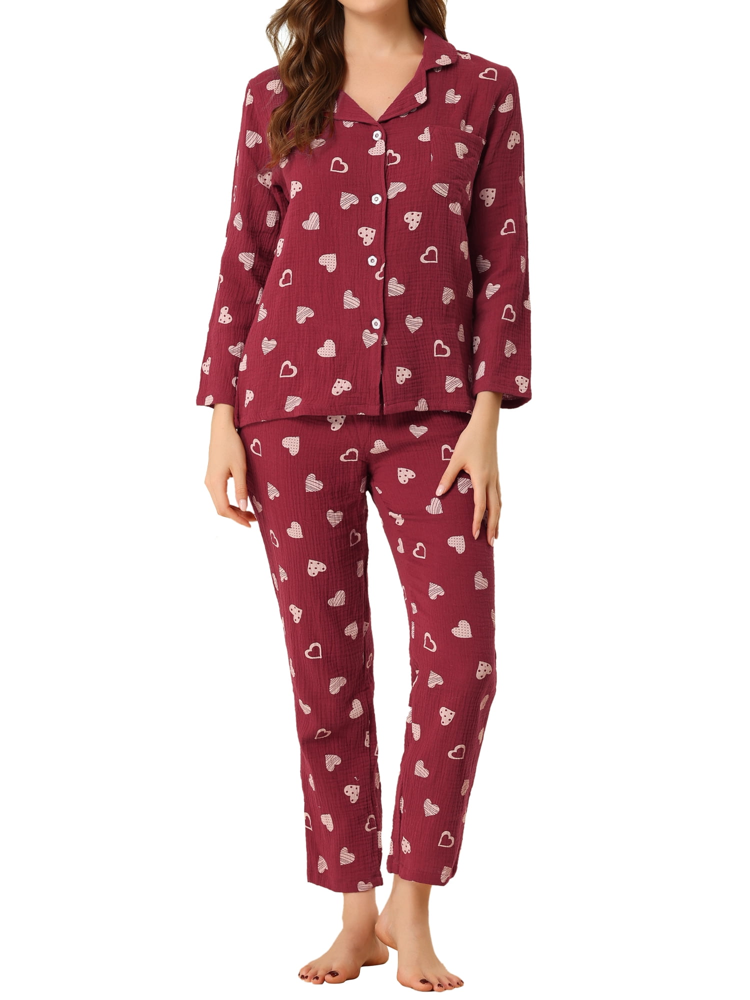 Unique Bargains Women's Pajama Sets Long Sleeve Sleepwear Night Suit