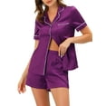 thumbnail image 1 of Unique Bargains Women's Pajama Short Sleeves Button Down Top and Shorts Satin Sets XS Purple, 1 of 6