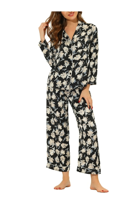 Women's Pajama Sleep Shirt Nightwear Sleepwear Lounge Satin Pj Sets