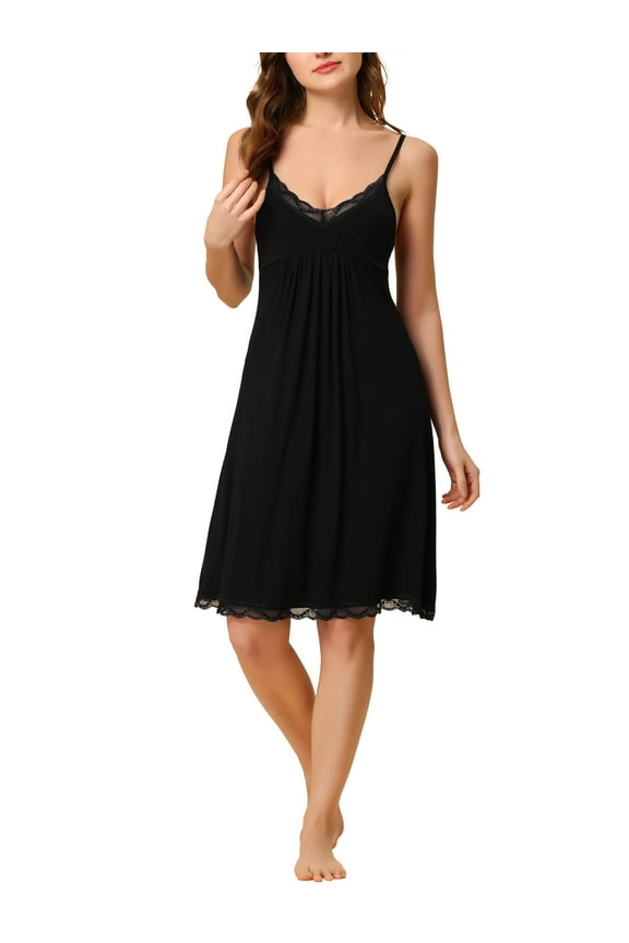 Women's Pajama V Neck Lace Sexy Nightdress Stretchy Lounge Dress