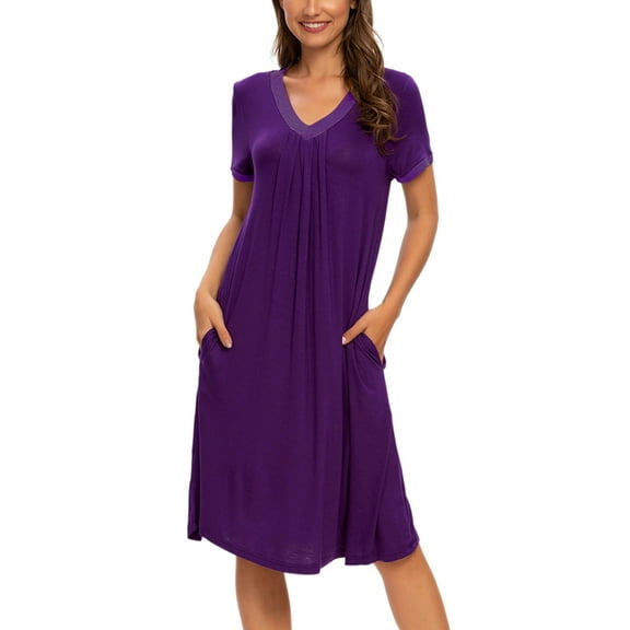 Unique Bargains Women's Pajama V-Neck Nightshirt Sleepwear with Pockets Lounge Nightgown