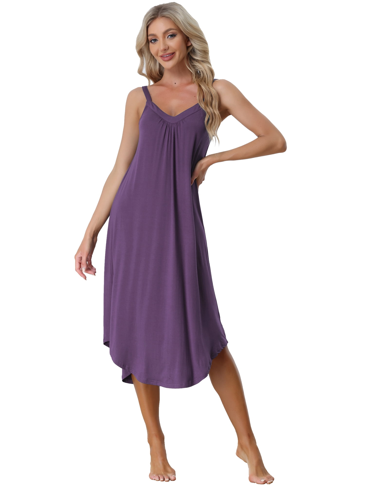Unique Bargains Women's Pajama V Neck Soft Sexy Nightdress Stretchy Lounge Cami Dress