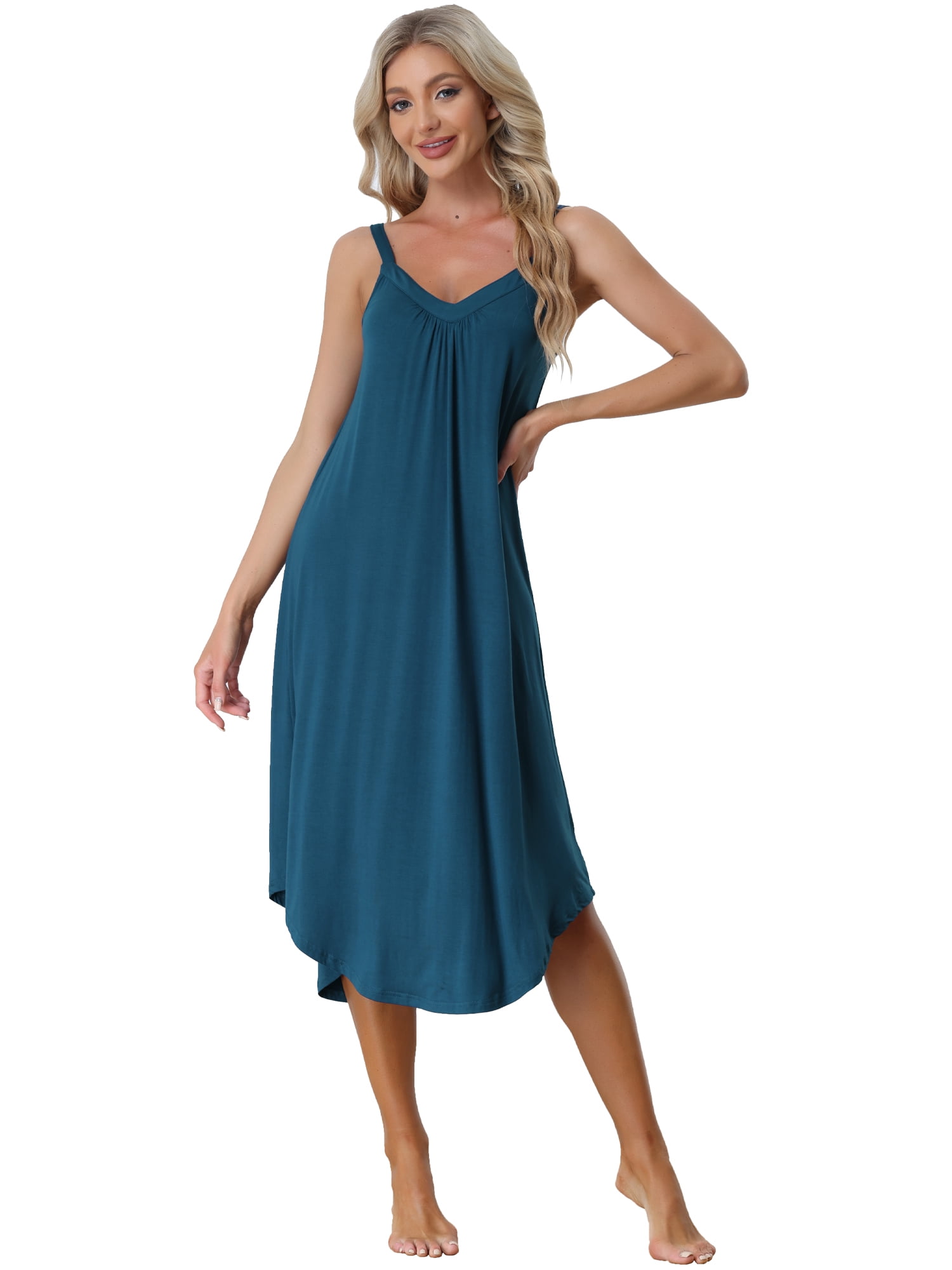 Unique Bargains Women's Pajama V Neck Soft Sexy Nightdress Stretchy Lounge Cami Dress