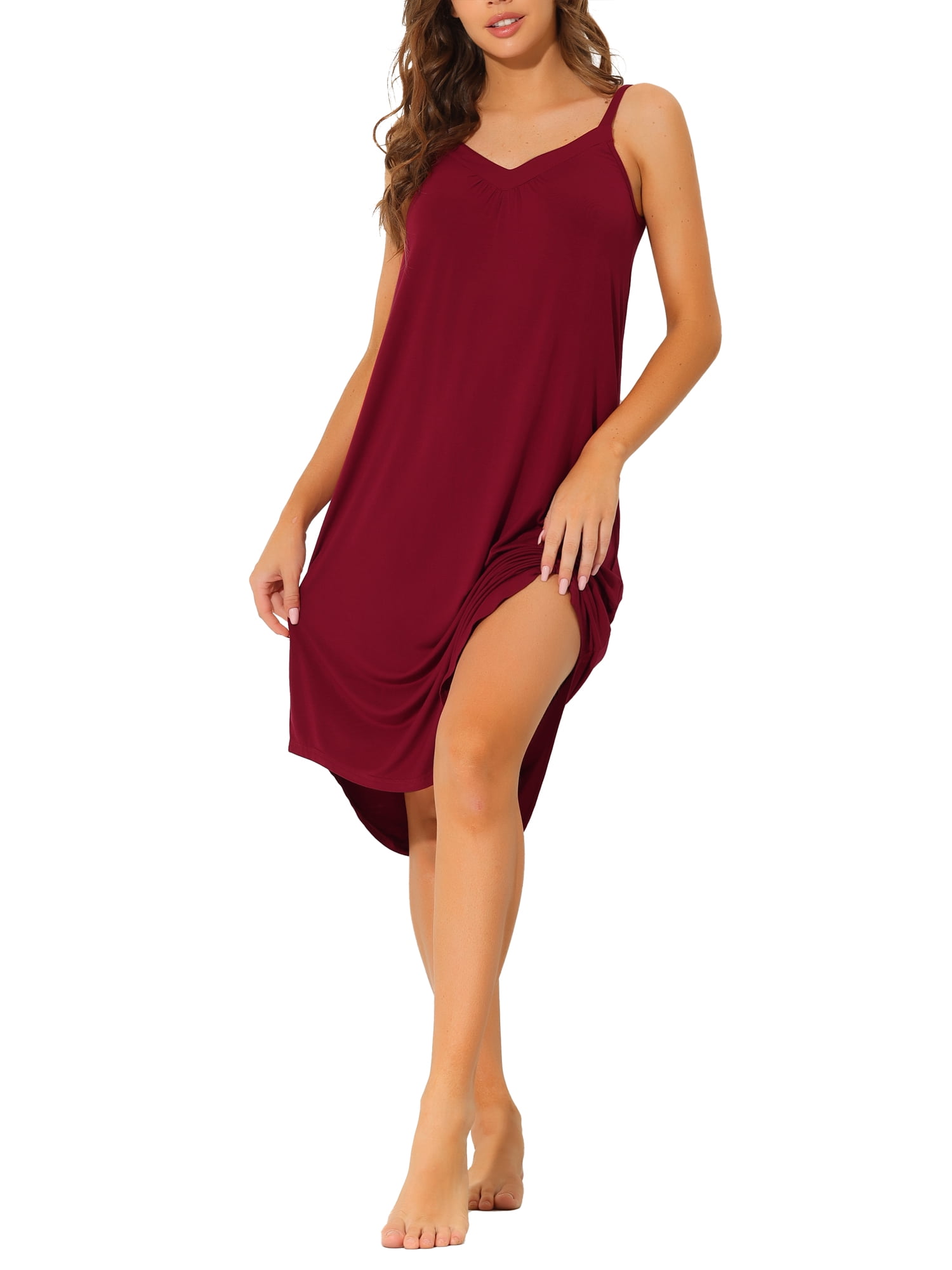 Unique Bargains Women's Pajama V Neck Soft Sexy Nightdress Stretchy Lounge Cami Dress