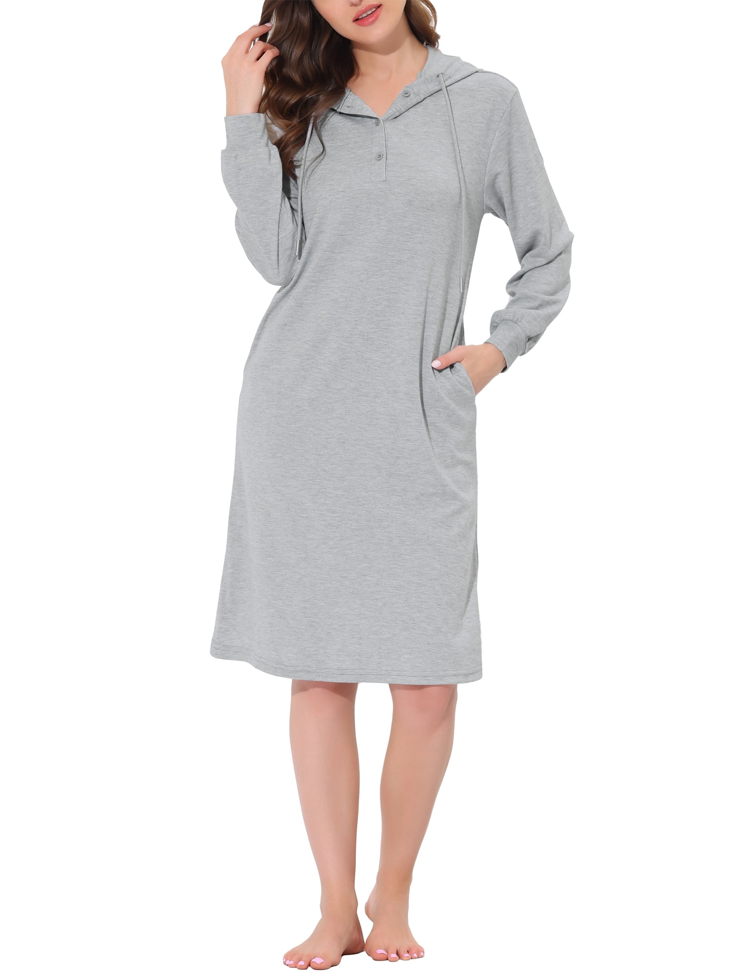 Unique Bargains Women's Pajamas Hoodies Pockets Nightshirt Lounge