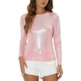 thumbnail image 1 of Unique Bargains Women's Party Club Glitter Long Sleeve Metallic Shiny Tops S Pink, 1 of 5