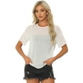 thumbnail image 1 of DARING DIVA Women's Sheer Short Sleeve Gilding Shiny Metallic Stars T-Shirts S White, 1 of 6