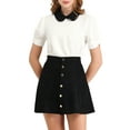 thumbnail image 1 of Unique Bargains Women's Peter Pan Collar Contrast Puff Short Sleeve Blouse Top XS White, 1 of 6
