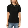 thumbnail image 1 of Unique Bargains Women's Peter Pan Collar Contrast Trim Puff Sleeve Blouse Top XS Black, 1 of 6
