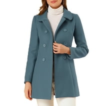 Unique Bargains Women's Peter Pan Collar Double Breasted Winter Trench Coat S Grey Blue