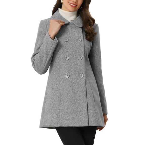 Unique Bargains Women's Peter Pan Collar Double Breasted Winter Trench Coat S Grey