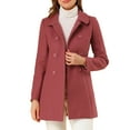 thumbnail image 1 of Unique Bargains Women's Peter Pan Collar Double Breasted Winter Trench Coat XS Dark Pink, 1 of 8